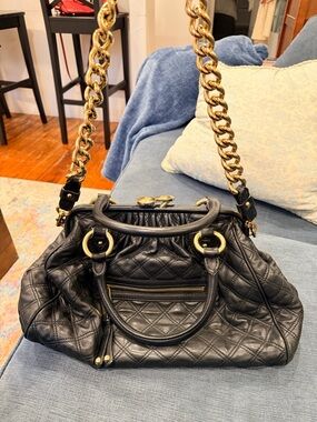 Marc Jacobs Black Quilted Leather Shoulder Bag with Gold Chain Strap